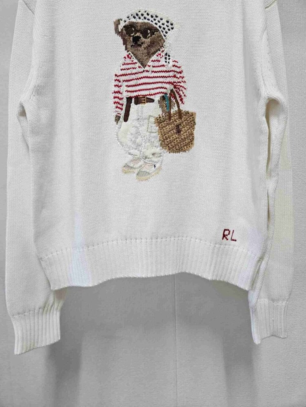 Polo Ralph Lauren Cream French‑Style Lady Polo Bear Crewneck Knit Sweater - Picture 4 of 4